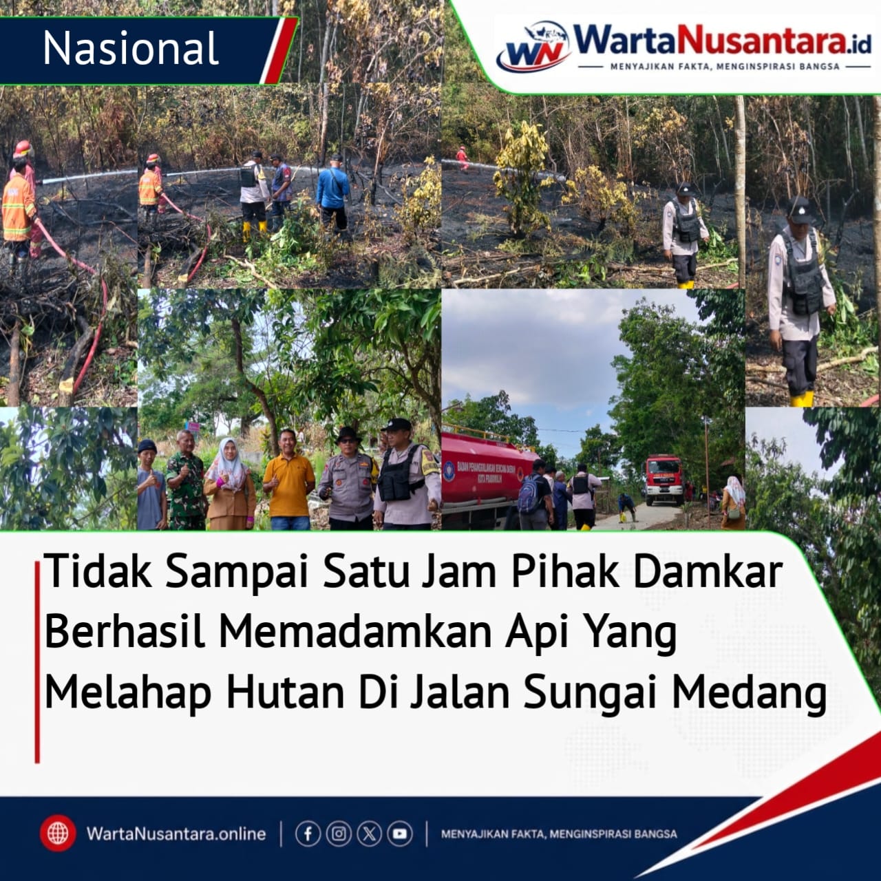 Tidak Sampai Satu Jam, Pihak Damkar Beserta Jajaran Kepolisian Polsek Prabumulih timur Berhasil Memadamkan Api Yang Melahap Hutan di Jalan Sungai Medang
